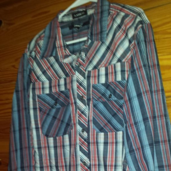 NWT men CARBON button front, white/blue/orange